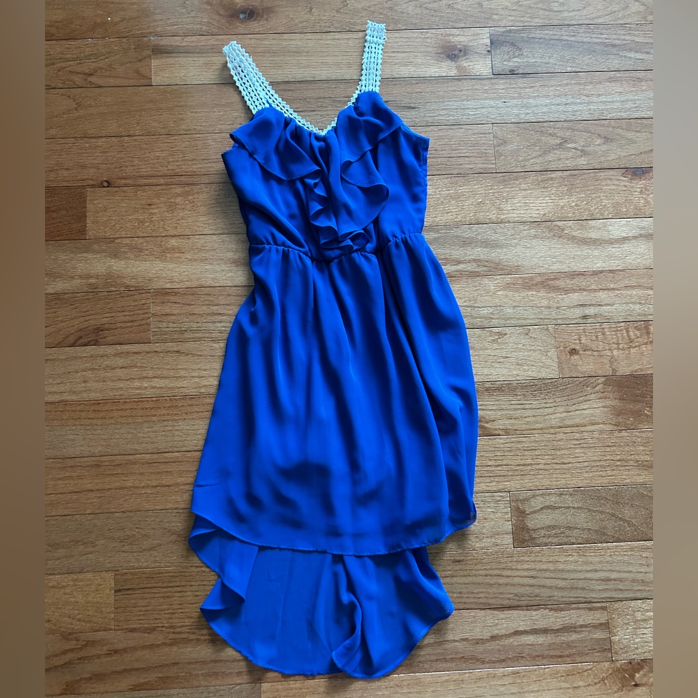 Blue Sleeveless flowy Dress with patterned fabric Straps girls size 14
